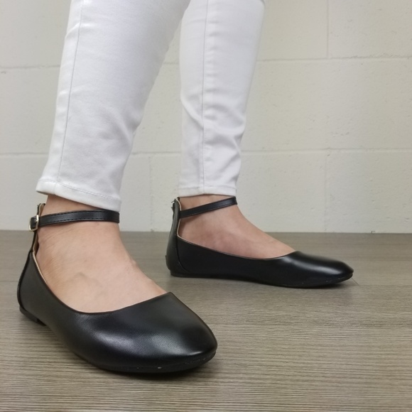Round Toe Black Ankle Ballerina Flats - Picture 8 of 8